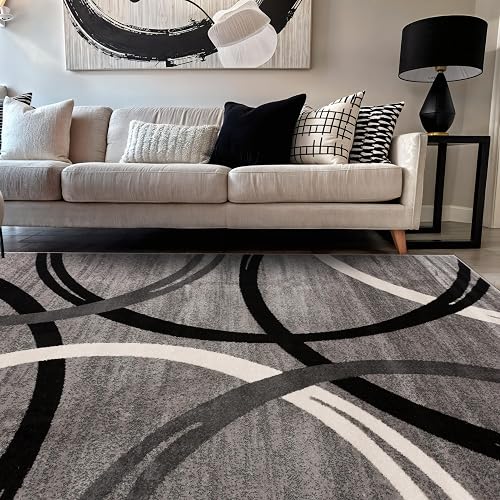 Rugshop Wavy Circles Fade-Resistant Living Room Area Rug Gray 5'3' x 7'3'