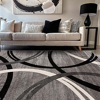 Rugshop Wavy Circles Design Area Rug, Fade-Resistant Carpet for Living Room, Dining Room, or Bedroom, Gray, 5'3" x 7'3"