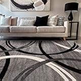 Rugshop Wavy Circles Design Area Rug, Fade-Resistant Carpet for Living Room, Dining Room, or Bedroom, Gray, 5'3