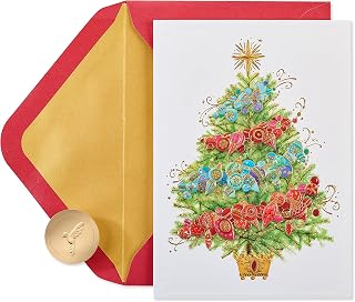 Papyrus Christmas Cards Boxed with Envelopes, Peace and Happiness, Glitter-Free Christmas Tree (12-Count)