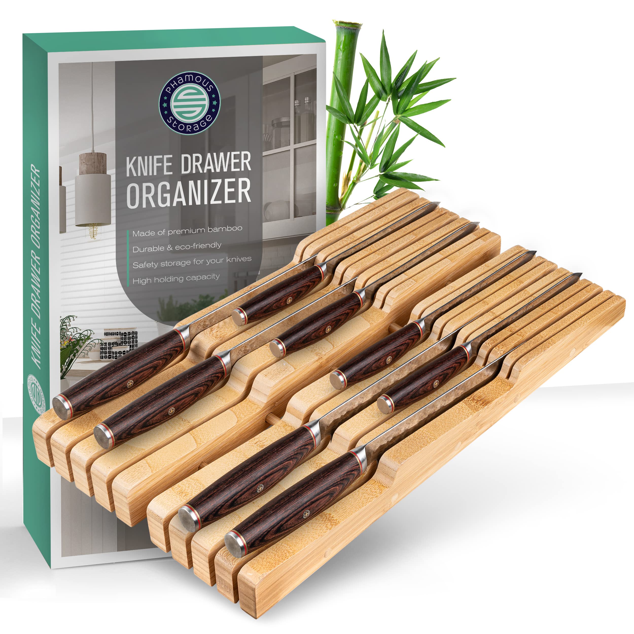 PHAMOUS STORAGE Knife Drawer Organizer Kitchen Organizer Knife Block Without Knives Knife