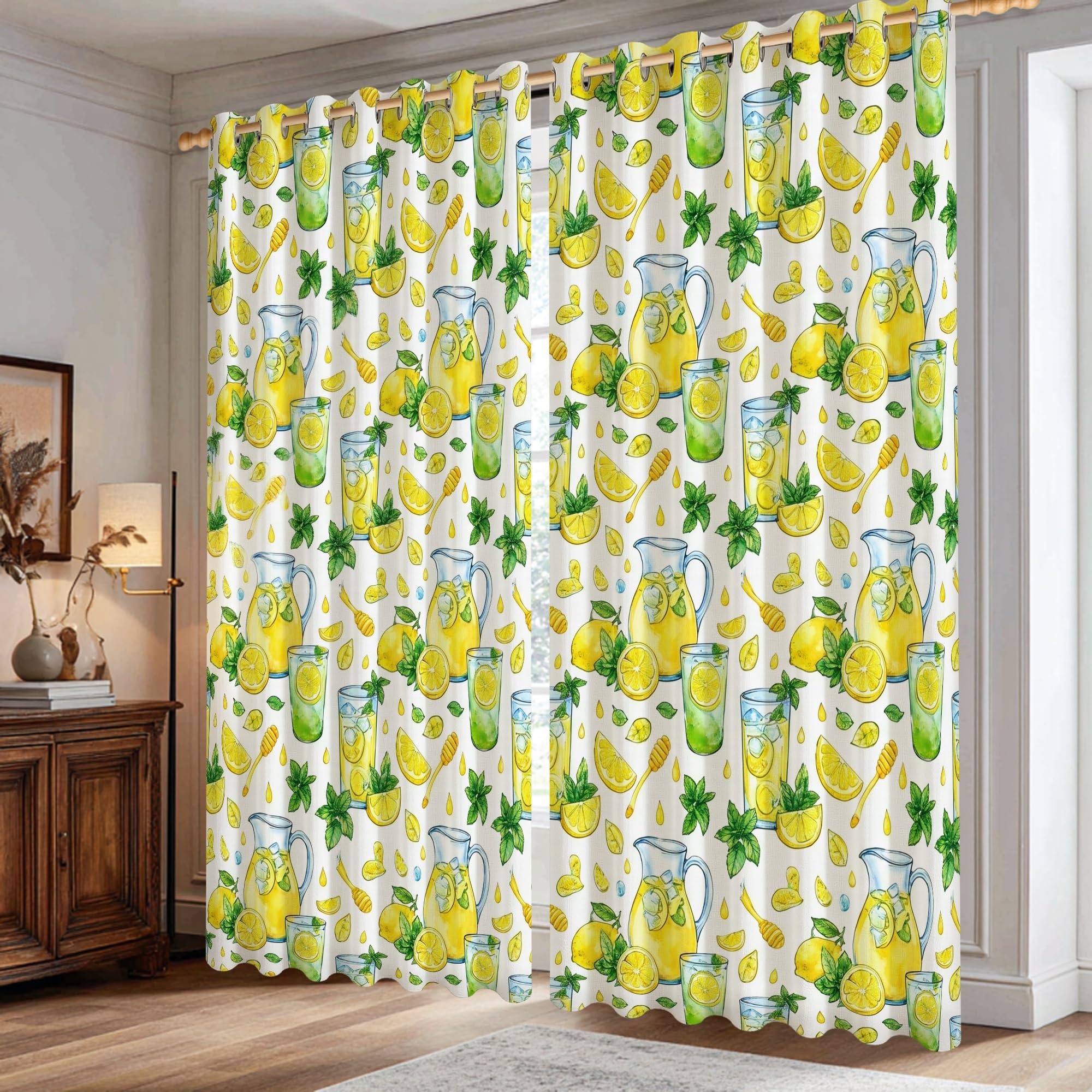Rideaux occultants thermiques jaune citron 106x213 cm pour bloquer la lumière