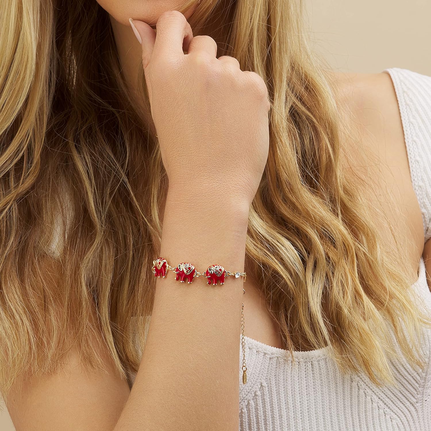 Barzel 18k Gold Plated Triple Elephant Bracelet - Image 3