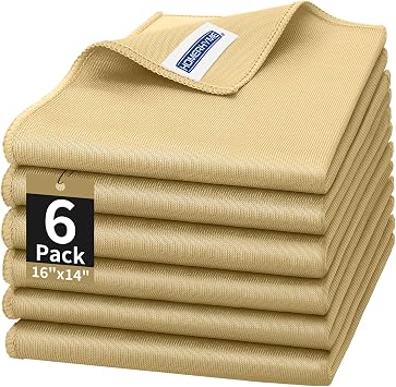 Microfiber Cleaning Cloth - 6 Pack Glasses Cleaning Cloth, 16 x 14 Window Cleaning Rags, Streak Free Lint Free Polishing Cloths Wipes for Eye Glass, Stainless Steel, Windshield, Beige