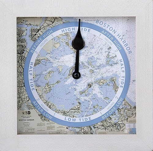 Miniatura 1 de Custom Nautical Chart Tide Clock in Natural or Whitewash Wood Frame