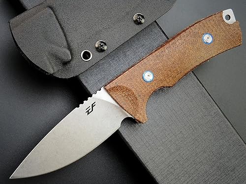Miniatura 2 de Eafengrow EF133 Cuchillo de hoja fija, hoja de acero DC53, mango Micarta de espiga completa, compacta, resistente, EDC rectos, para trabajo al aire