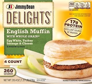 Jimmy Dean Delights Turkey Sausage, Egg White and Cheese English Muffin Breakfast Sandwiches, 4 Count (Frozen)