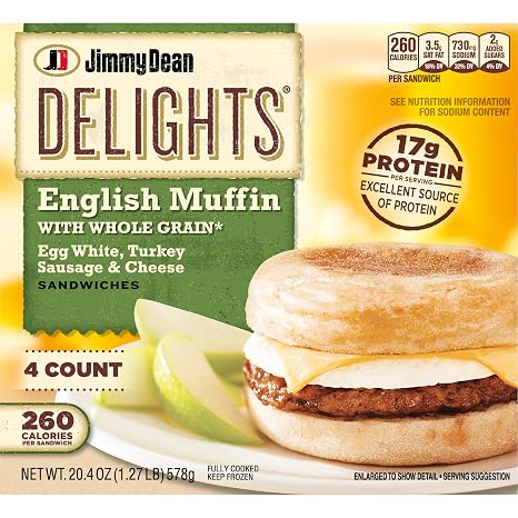 Jimmy Dean Delights Turkey Sausage, Egg White and Cheese English Muffin Breakfast Sandwiches, 4 Count (Frozen)