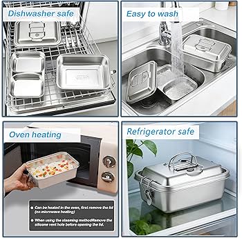 Amazon.com: SHLSYONGPIN 2 in 1 Stainless Steel Bento box hand-held