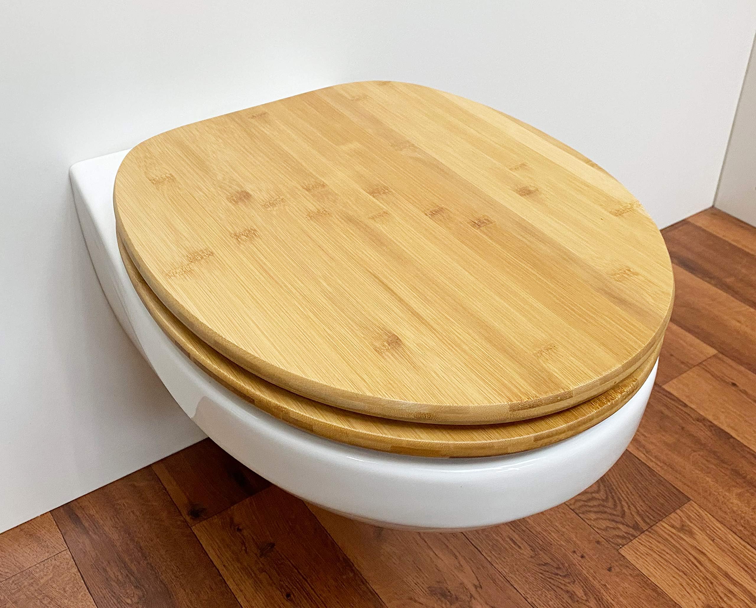 ADOB Asiento de inodoro bambú, con descenso automático, color marrón oscuro, 33323