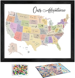 flinelife Usa Travel Map With Pins, 12X10, Our Adventures Travel Pin Board, 50 States Map, Perfect For Couples Gift