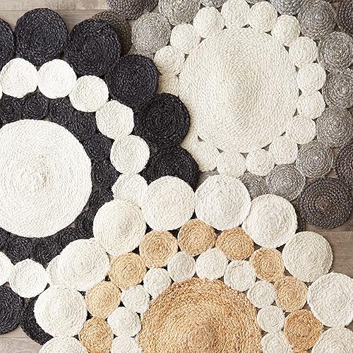 Miniatura 6 de DII Woven Rug Collection - Alfombra trenzada de yute, 3 pies, redonda, color negro y blanco