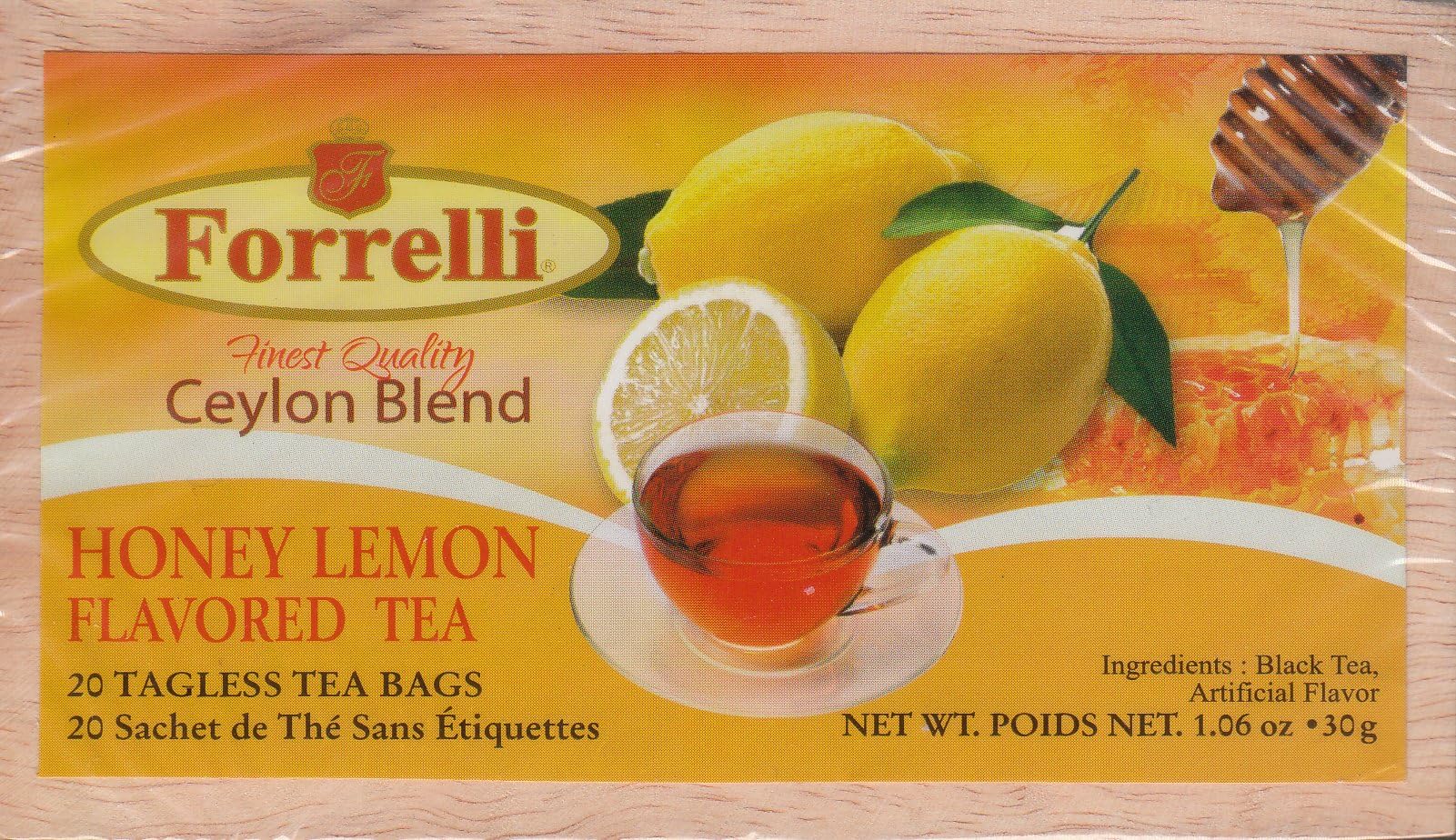 Forrelli Wooden Slide Top Box Tea - 20 Tagless Tea Bags (Honey Lemon)