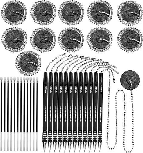 Vista 12 de Nadex Juego de bolígrafos de seguridad de bola y cadena, 1 bolígrafo, 1 soporte adhesivo y 5 recambios (azul)