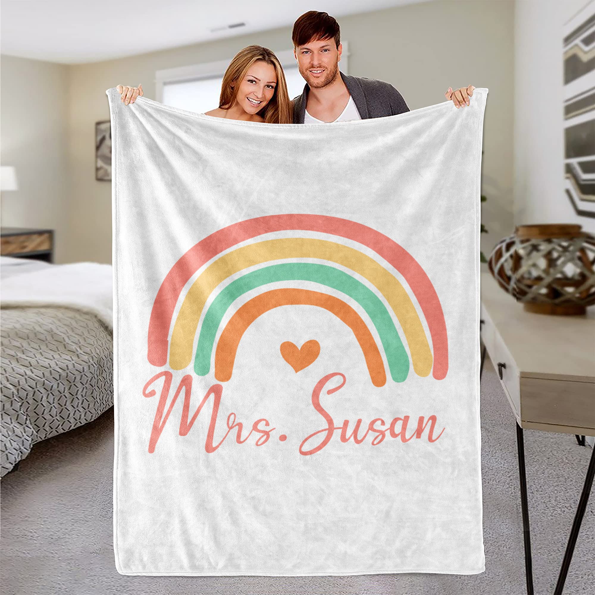 Manta personalizada de arco iris, manta con nombre personalizado, manta de arco iris, regalo para profesora, manta personalizada de regalo para ella, manta de arco iris, manta de regalo personalizada
