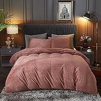 Vista 19 de Ivellow Juego de funda de edredón de terciopelo, funda de edredón beige, tamaño Queen, 3 piezas, ultra suave, transpirable, funda de edredón