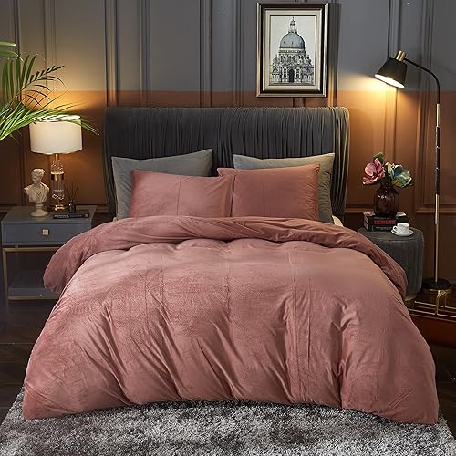Miniatura 18 de Ivellow Funda de edredón de terciopelo de tamaño queen, color morado, 3 piezas, ultrasuave, transpirable, de terciopelo de franela, cierre