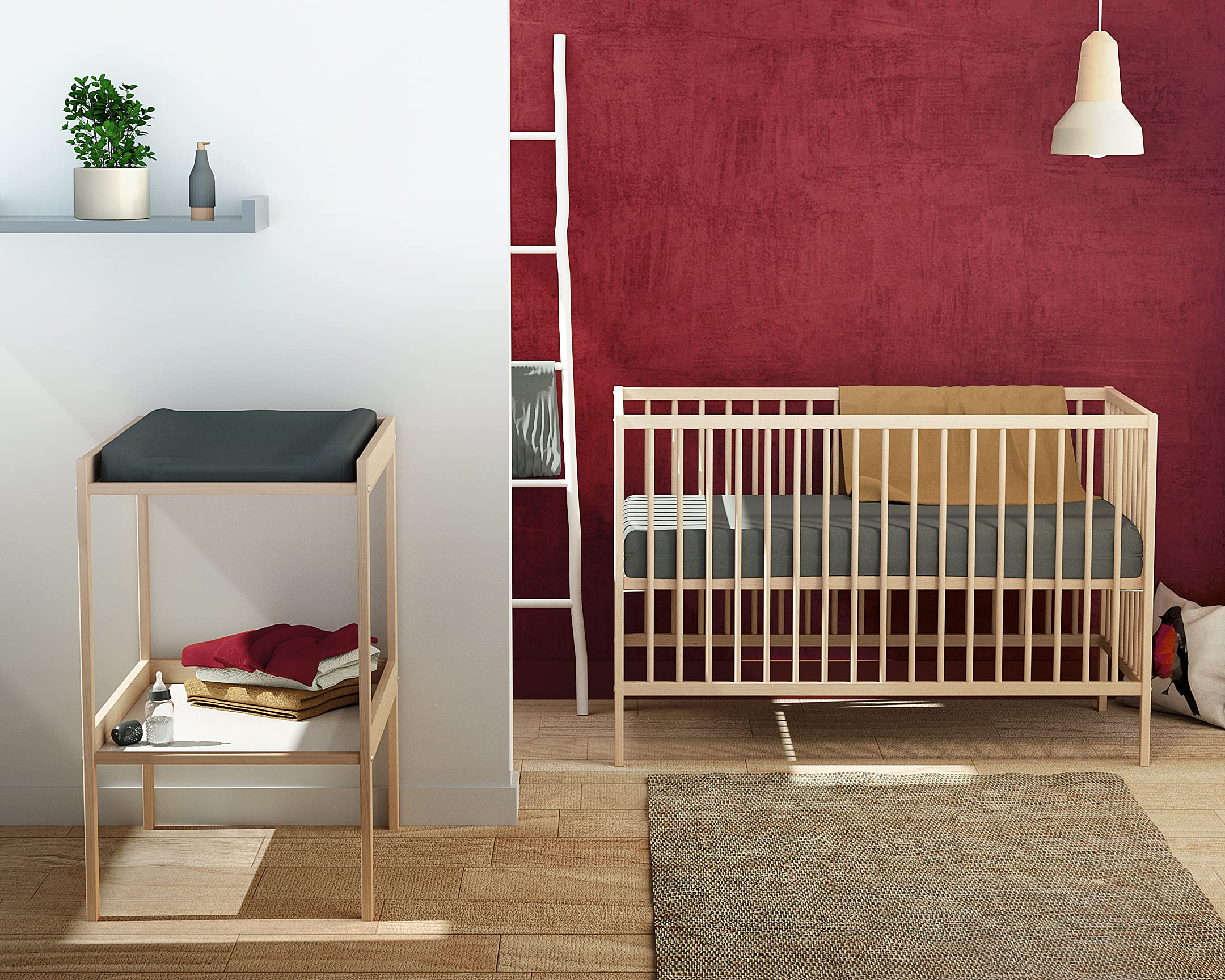 Lit bébé 60x120cm Hêtre Brut Bois massif Sommier réglable 3 hauteurs