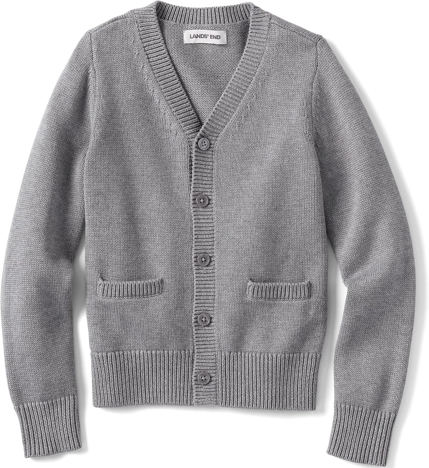 Lands' End Kids Legacy Varsity Cardigan Medium Pewter Heather