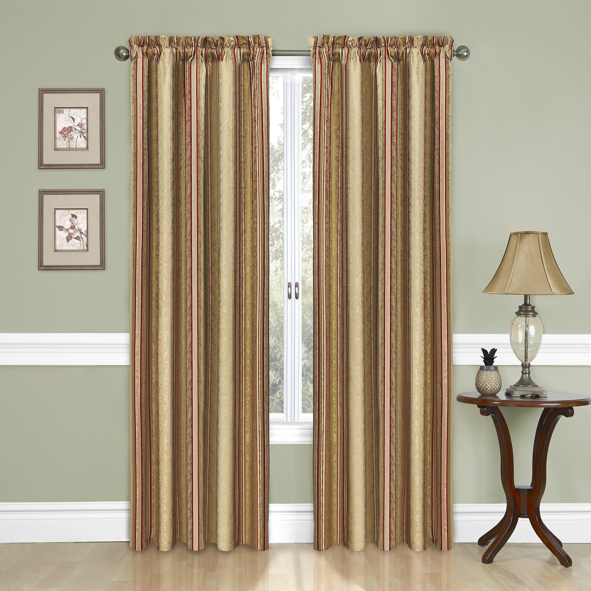 Waverly Traditions Stripe Ensemble Rod Pocket Curtains for Windows in Bedroom, Kitchen, or Living Room, Single Panel, 52" x 84", Antique