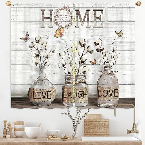 Miniatura 14 de Cortinas de cocina florales azules de 27.5 pulgadas de ancho x 39 pulgadas de largo, 2 paneles con bolsillo para barra, flores silvestres, estilo 03