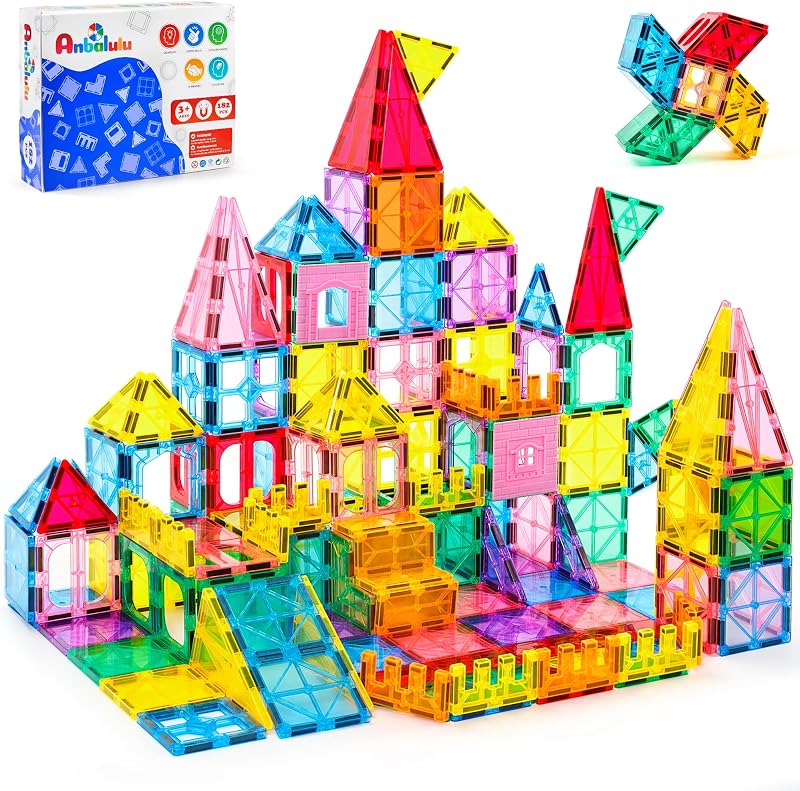 182 piezas de azulejos magnéticos, bloques de construcción de castillo grandes para niños | Juego de construcción STEM de gran tamaño, imanes fuertes, seguro para niños pequeños, colores claros del arco iris para construcciones creativas gigantes