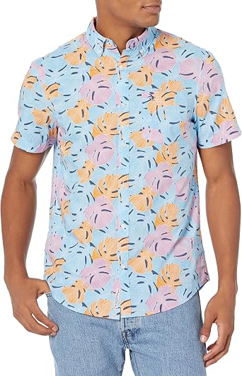 Original Penguin Mens WVN Short Sleeve Trpcl Floral Shirt