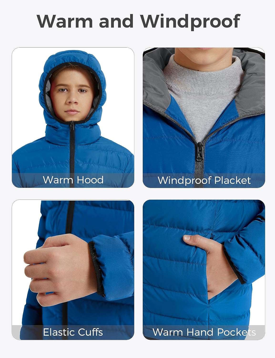 wantdo Boys' Winter Coat Lightweight Puffer Jacket Waterproof Outerwear Hooded - Image 6