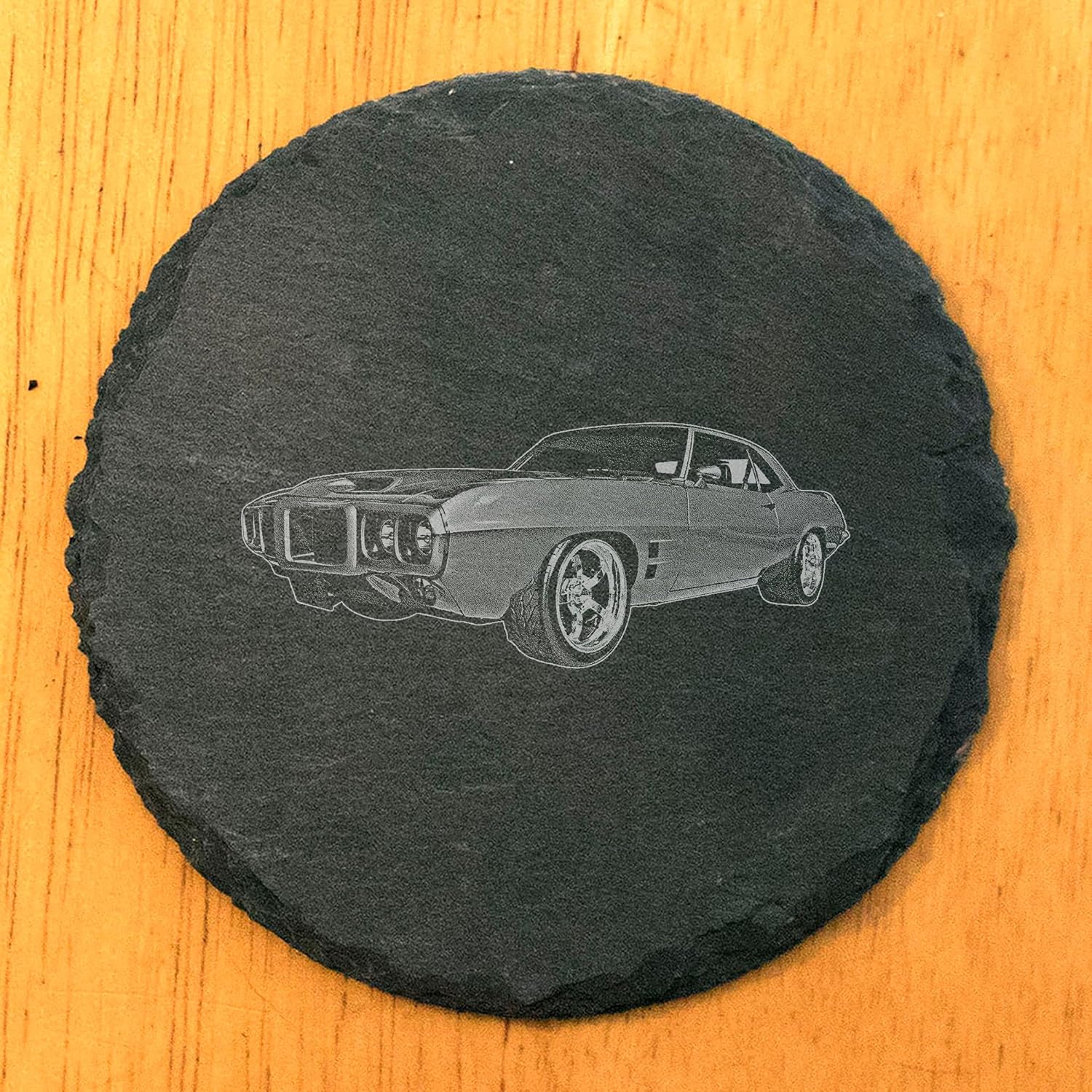 Fire Up Your Style: 1969 Pontiac Firebird Coasters for Classic Car Fans - Round Slate - Set of 4