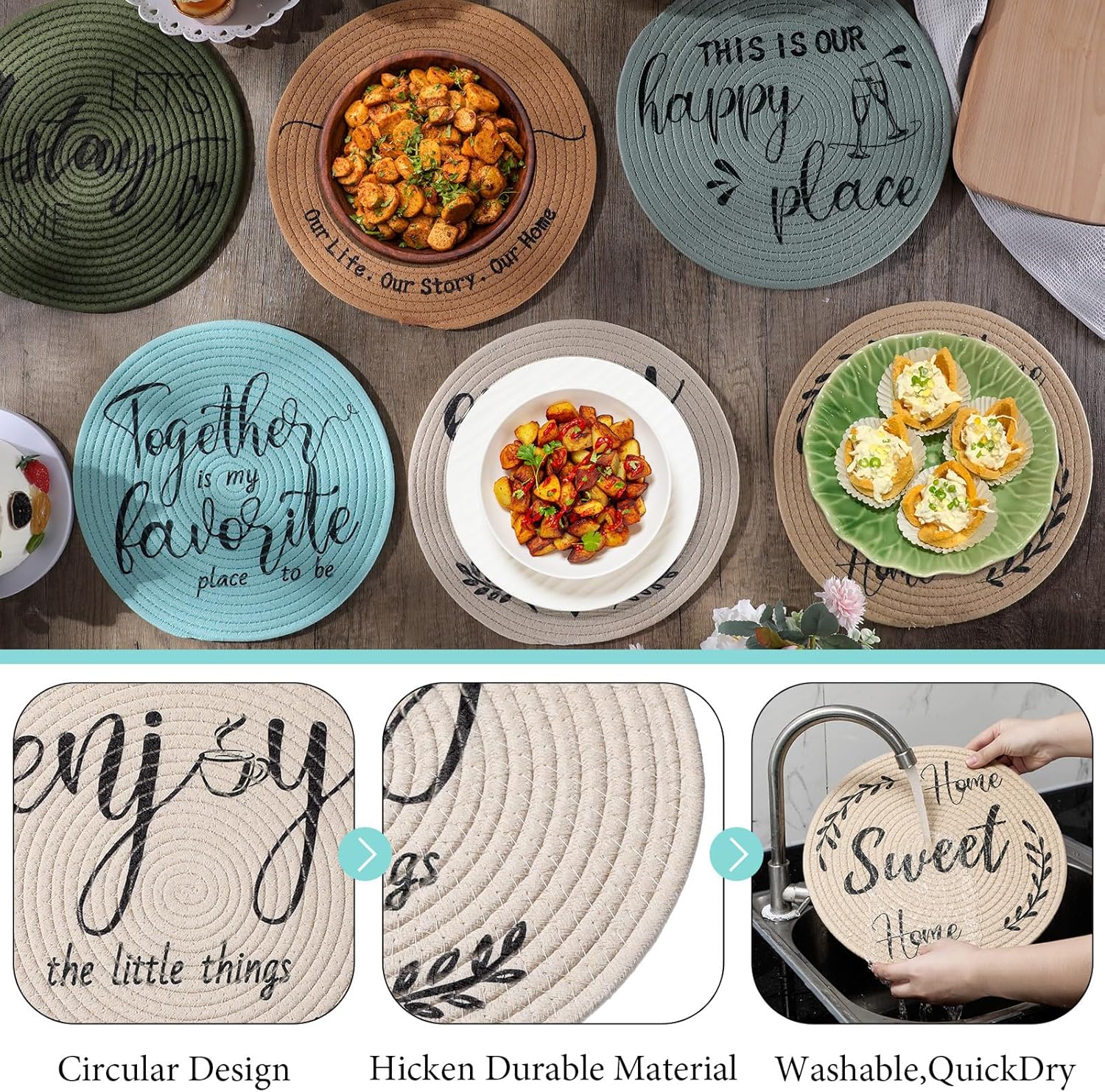 13 Inch Round Cotton Placemat Set of 6 Woven Boho Coasters Table Mats Dining Table Setting Decor Washable Heat Resistant Farmhouse Circle Place Mats for Home Accessories(Brown)