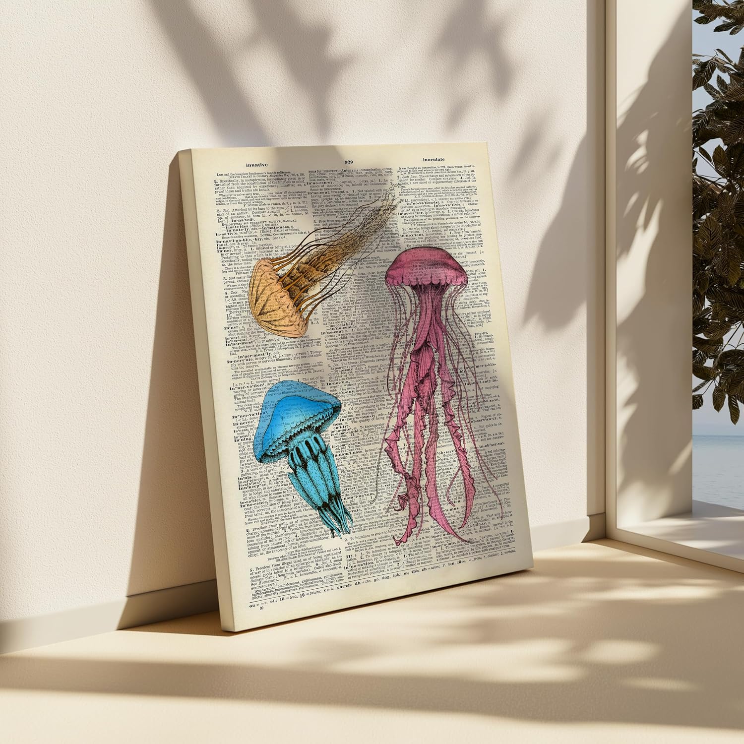 Poster Master Sea Jellies Canvas - Jellyfish Print - Marine Life & Dictionary Art - Gift for Men, Women, Animal Lover - Nautical Wall Decor for Ocean or Beach House - 8x10 STRETCHED Canvas