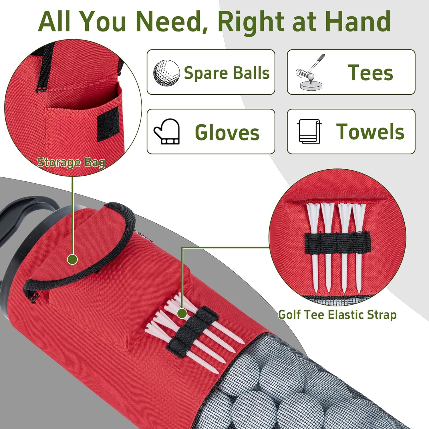 AKOZLIN Golf Ball Shag Bag with Detachable Aluminum Alloy Tube Golf Ball Retriever Large Capacity Shags Bag for Golf Ball Shagger