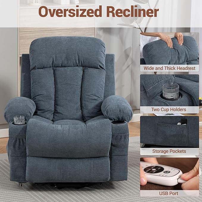 Sillón Reclinable Eléctrico con Masaje y Calefacción Azul miniatura 3
