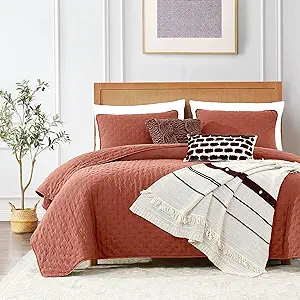 ROARINGWILD Burnt Orange Quilt Sets Twin Size with Pillow Shams, Twin Quilt Bedding Set, Lightweight Soft Bedspread Coverlet, Quilted Comforter for All Season