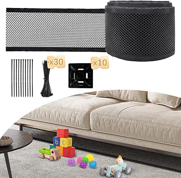 Under Couch Blocker, 4x39.3ft Under Bed Blocker for Pets, Toy Blockers for Under Furniture with 30 Zip Ties, Couch Accessories Black
