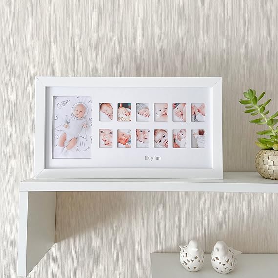 FUFİZU İlk Yılım Fotoğraf Anı Çerçevesi - Dekoratif Bebek Odası 12 Aylık Resim Hatıra Çerçevesi