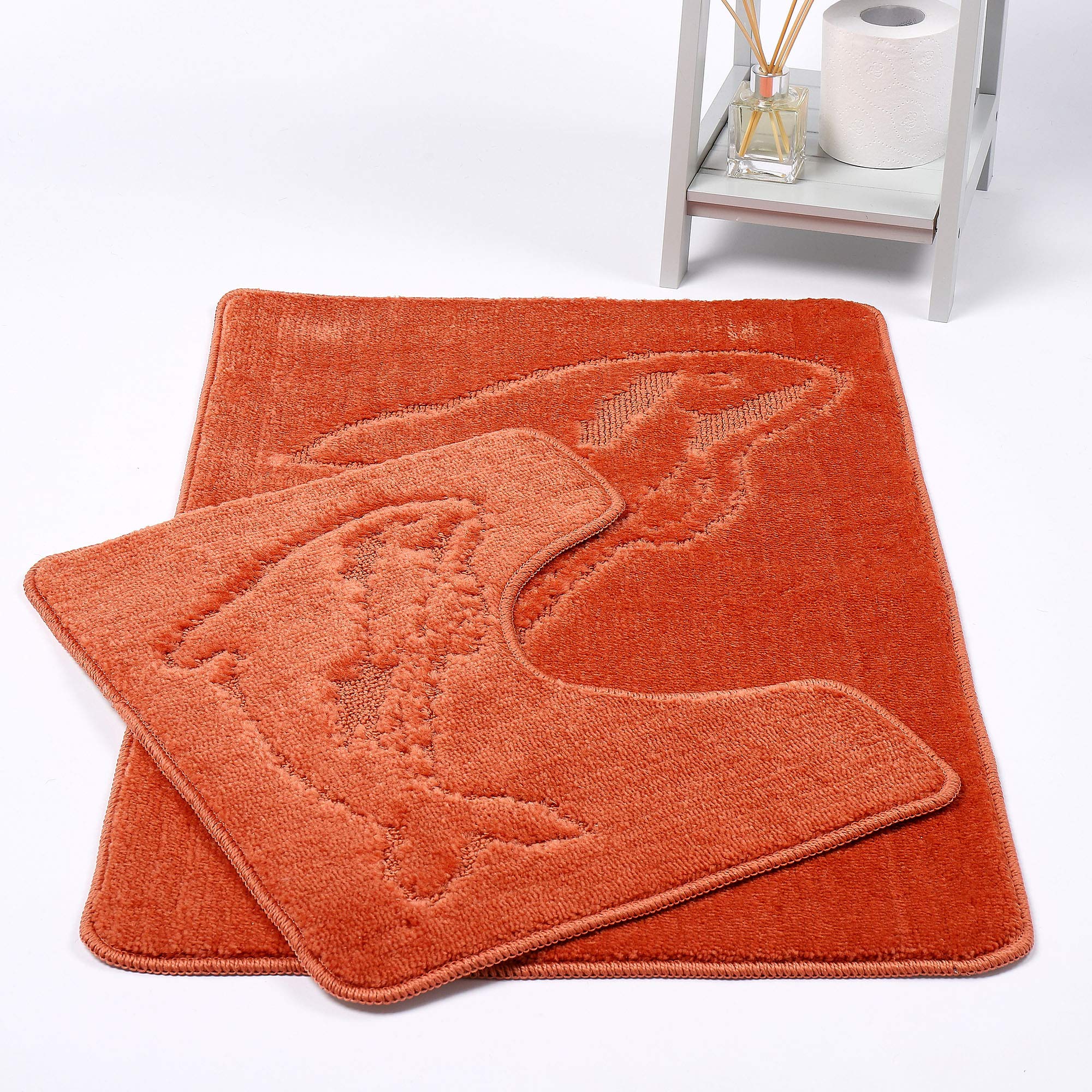 Ehd Peach Dolphin Design 2 Piece Bath Mat And Pedestal Mat Sets Non Slip Water Absorbent Bathroom Rugs (Peach)