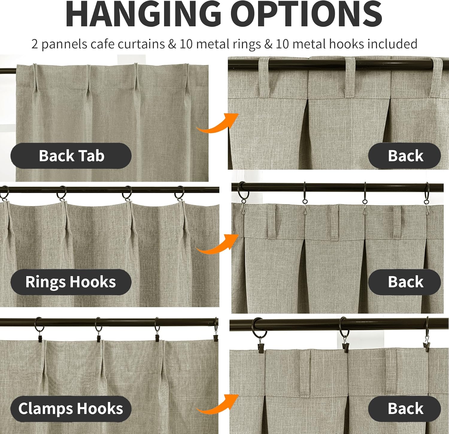 WdFour 30x30 Inch Pinch Pleated Blackout Cafe Curtains - Pack of 2, 100% Light Blocking Back Tab Drapes for Half Windows, Kitchen & Bathroom Short Curtains in Hemp Gray