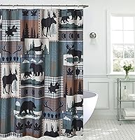 Vista 1 de De Leon Collections Cortina de ducha decorativa de 72 pulgadas con diseño de oso de alce y bosque, bosque