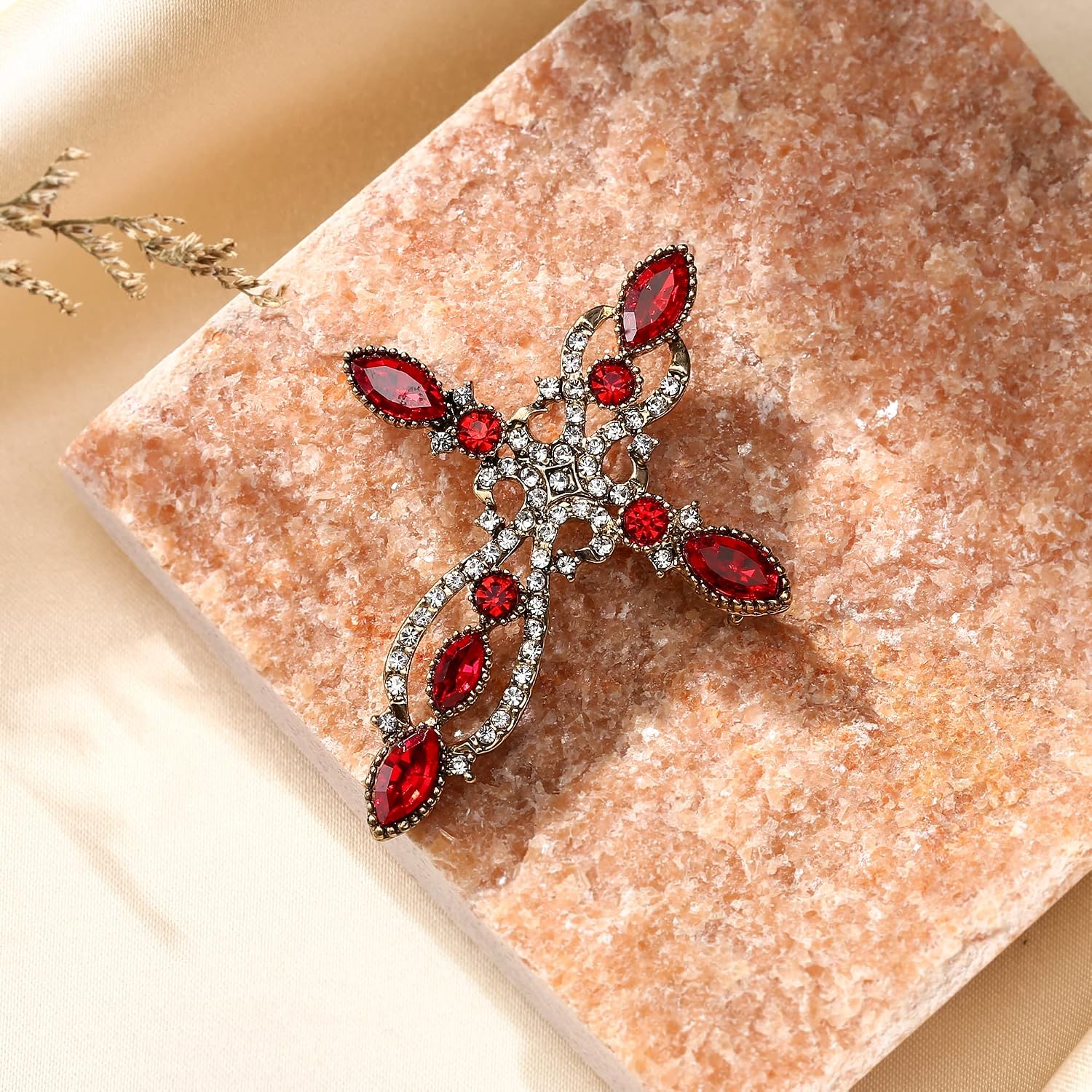 Ever Faith Cross Brooch for Women Girls Rhinestone Crystal Vintage Style Celtic Knot Riligious Cross Lapel Pin Red - Image 3