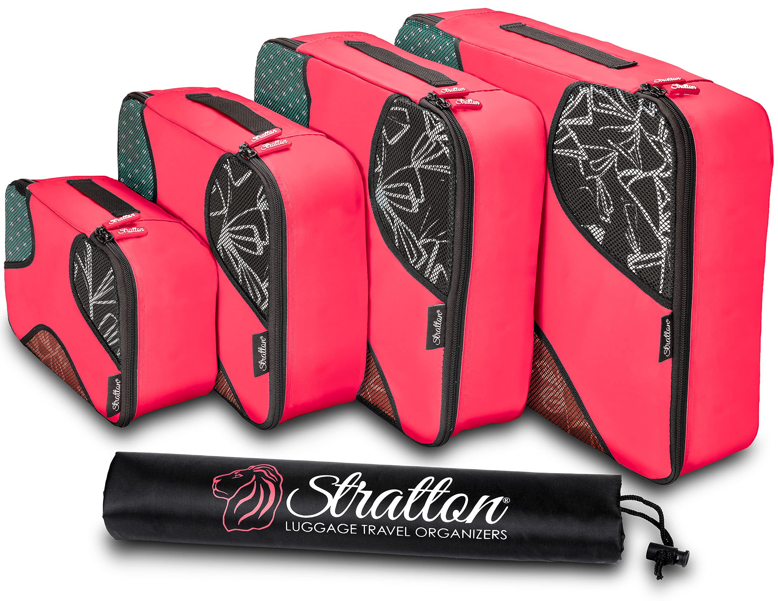 stratton 5 set packing cubes, travel luggage organizers with laundry bag (precious pink)