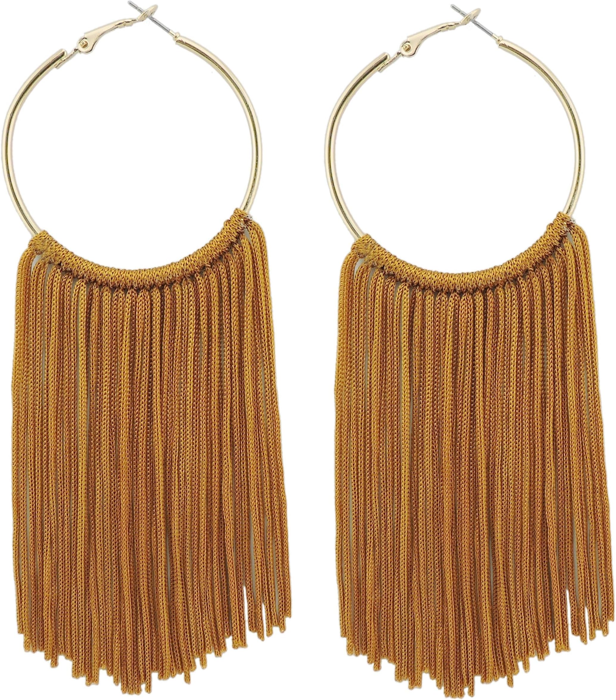Boho Tassel Earrings for Women Bohemian Hoop Drop Tassels Western Earrings Dangle Country Earrings Summer Beach Long Tassels Earrings for Women
