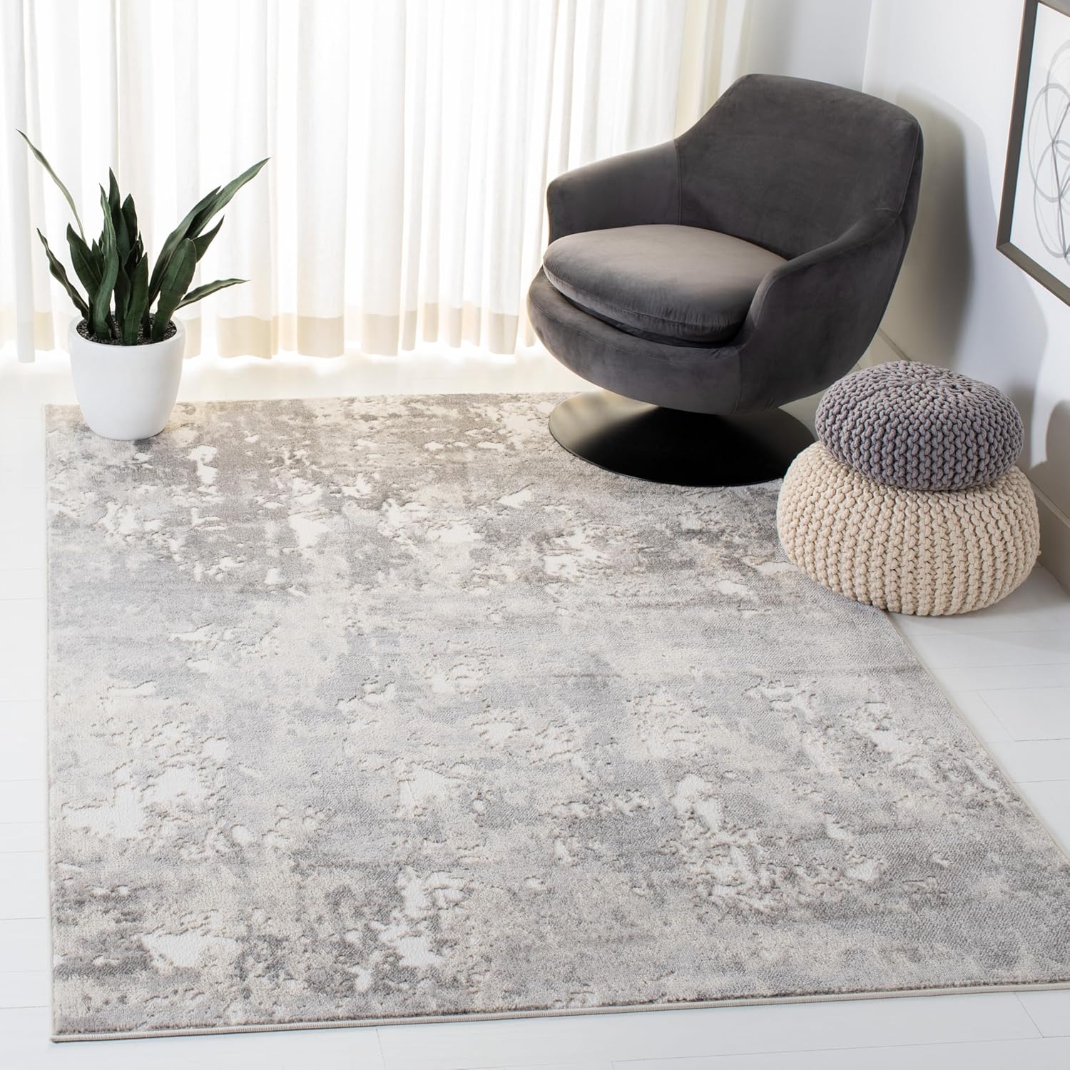SAFAVIEH Skyler Collection Area Rug - 6'7" Round, Grey & Brown, Modern Abstract Design, Non-Shedding & Easy Care, Ideal for High Traffic Areas in Living Room, Bedroom (SKY562B)