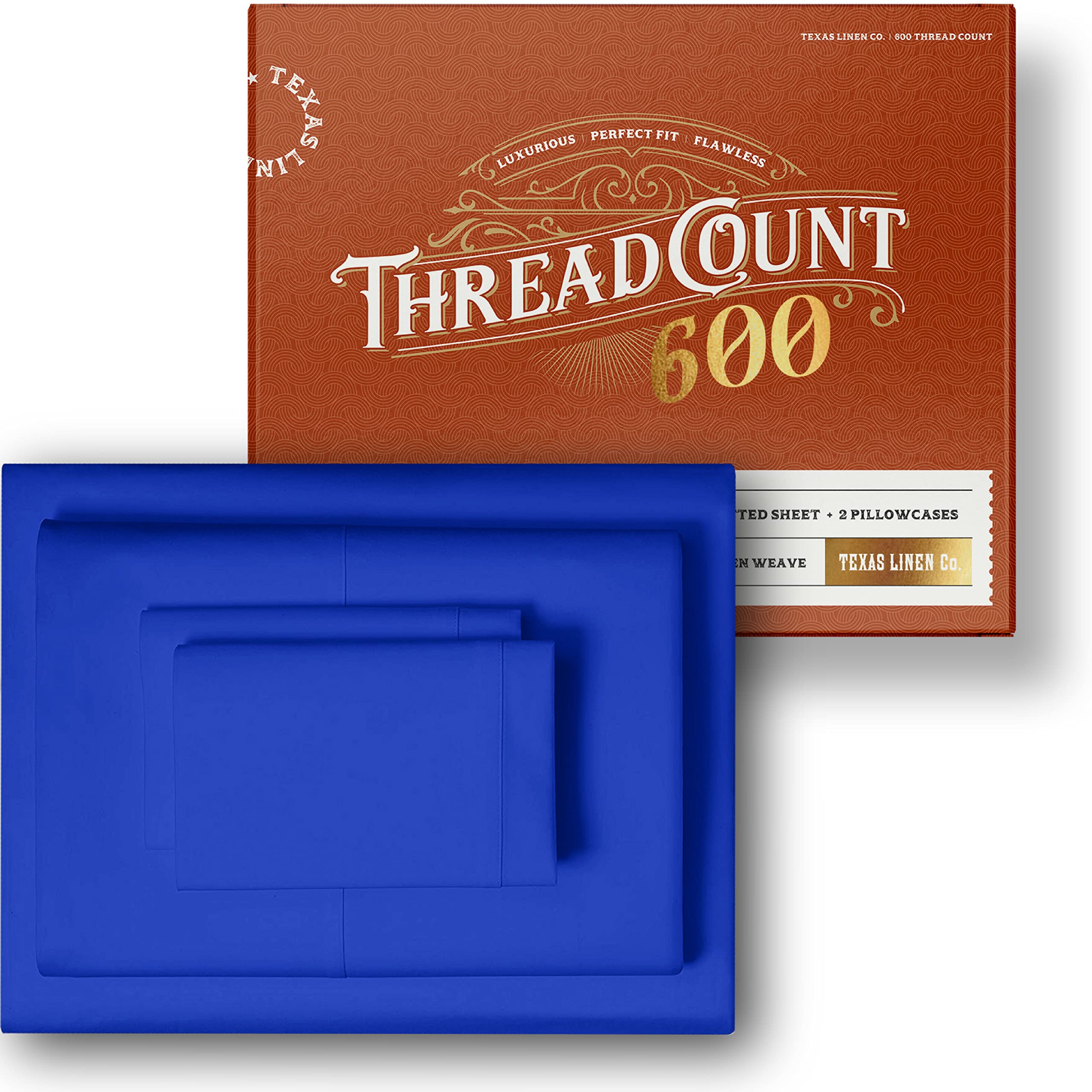 Pure Split King Size Cotton Bed Sheets Set (Split King, 600 Thread Count) Royal Blue Sheets and Pillow Cases (5 Pc) – Cotton Sheets Split King Size Bed- Sateen Weave Sheets - 16” Deep Pocket Sheets