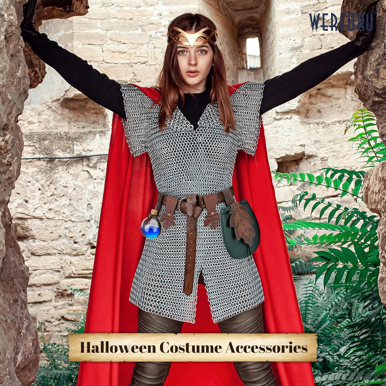 WERFORU Women Corset Belt Medieval Leather Belts for Women Renaissance Corset Belts Pouch Waist Bag Costume Accessories - Image 5