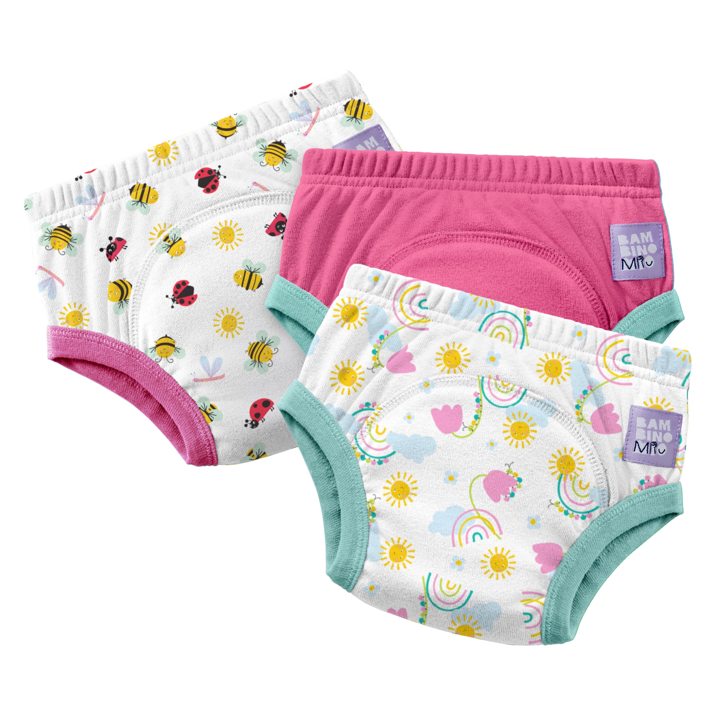 Bambino Mio 3 Pack Reusable Potty Training Pants for Boys and Girls - (Age 3-4 Years) Garden Party, Reusable Cotton Underwear for Toddlers