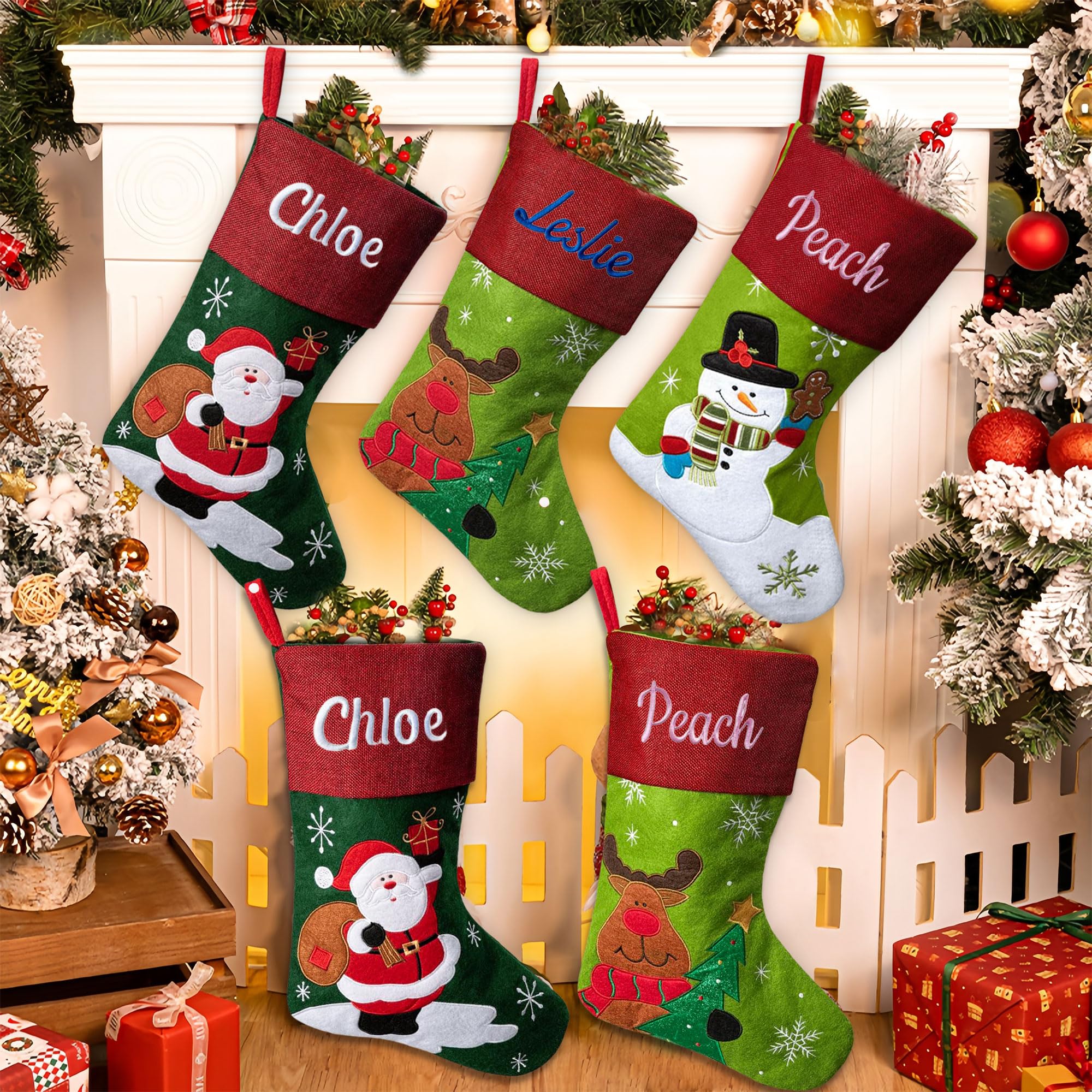 Weihnachtsstrumpf Personalisiert mit Name, 44cm Nikolausstrumpf weihnachtsstrümpfe Personalisierten, Weihnachtsstrümpfe Familiendekorationen, Gestickte Weihnachtsstrümpfe