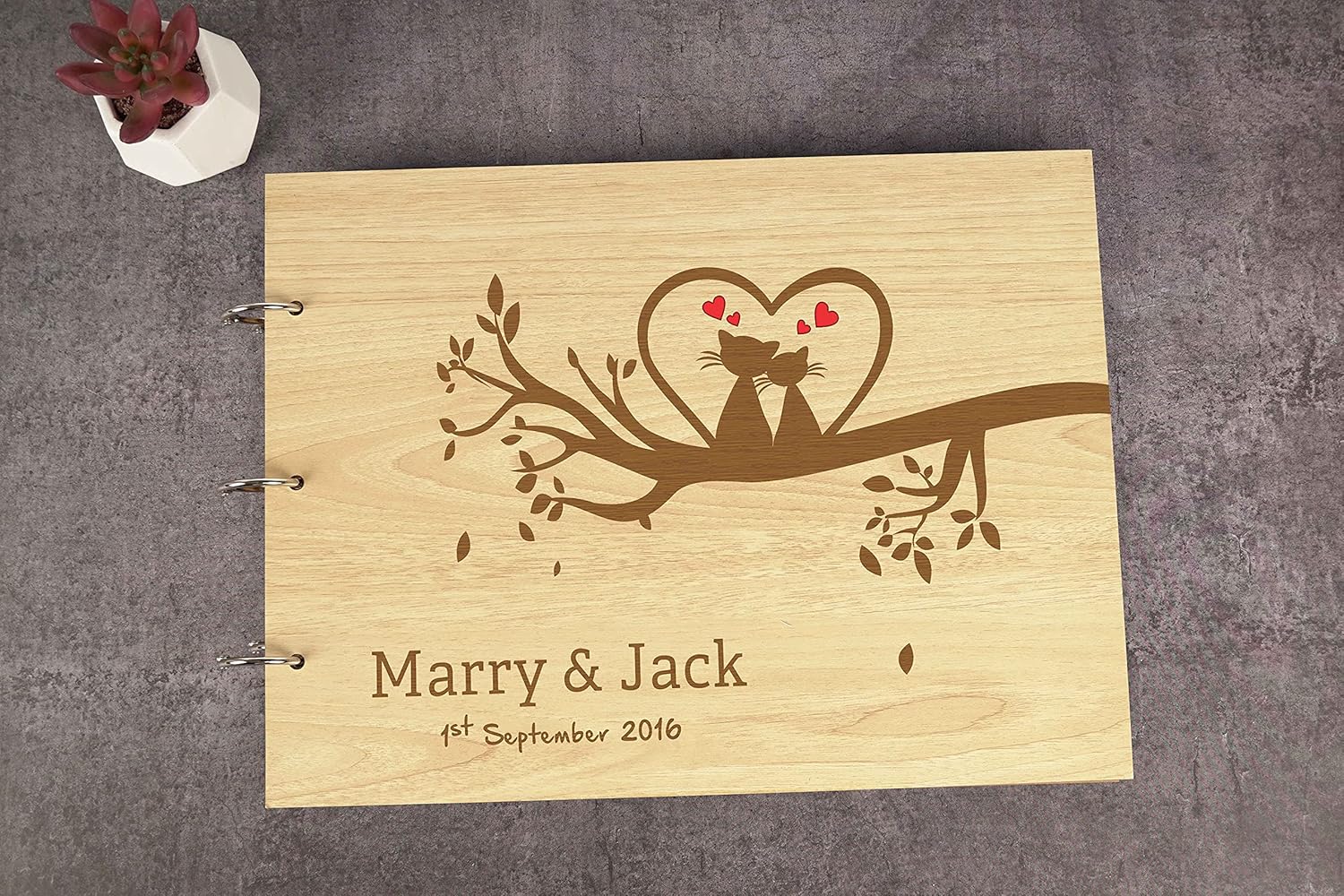 Darling Souvenir Personalized Engraved Laser Cut Wedding Guest Book Wooden Cover Sign-in Book Registry Guestbook Scrapbook-6L