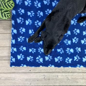 NON-SLIP High Grade Vet Bedding Navy Blue Paws ROLL WHELPING FLEECE DOG PUPPY PRO BED Size: 2 Metre x 75cm