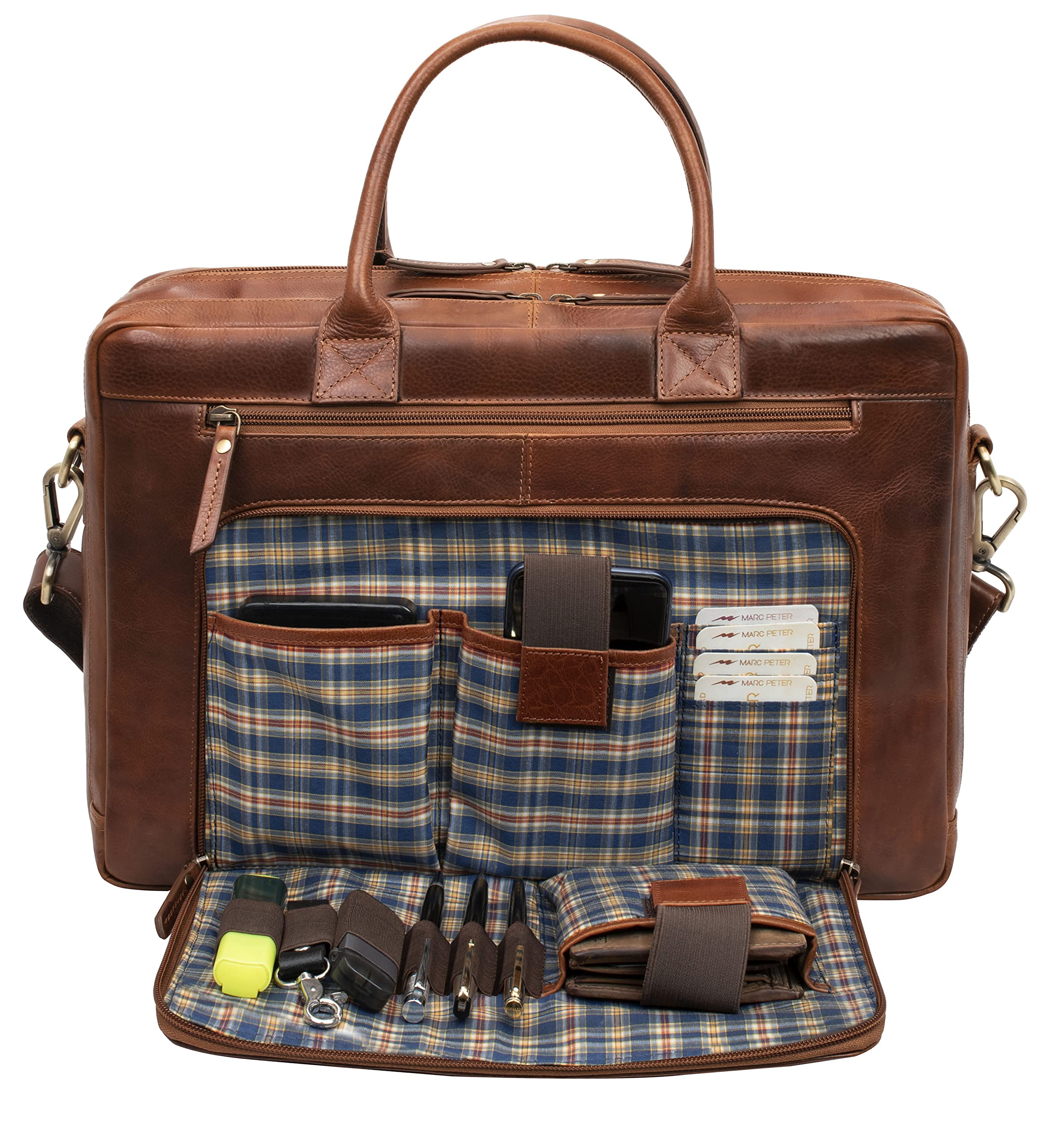 Marc Peter® Hamilton Businesstasche Herren Leder 15,6 Zoll | Leder Laptoptasche | Groß Aktentasche Umhängetasche aus Vintage Rindsleder